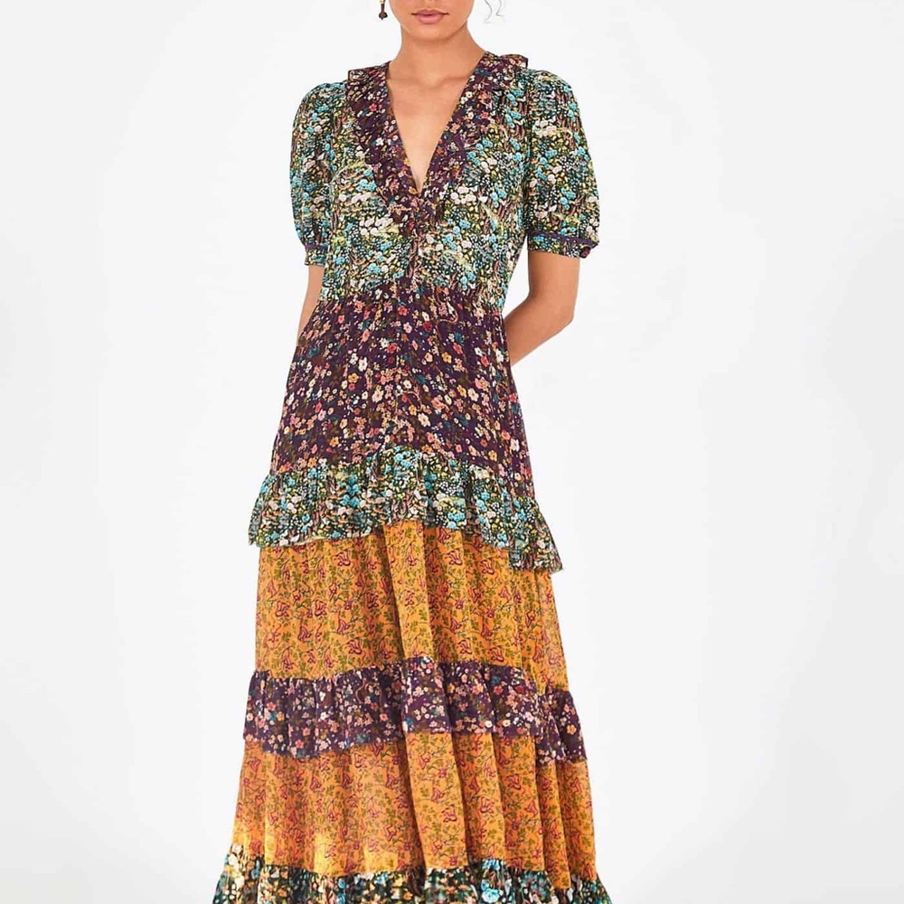 Farm Rio NWT Floral Tiered V-Neck Maxi Dress